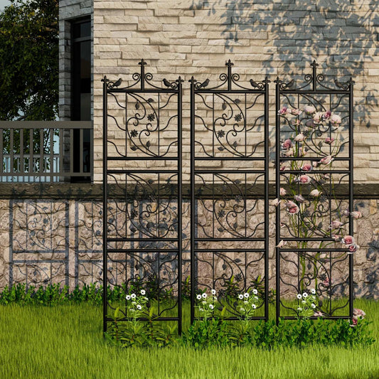 Outdoor Garden Trellis Decorative Tall Metal Fence Black Lattice Panel For Yard Corner Décor for Climbing Plants Flowers