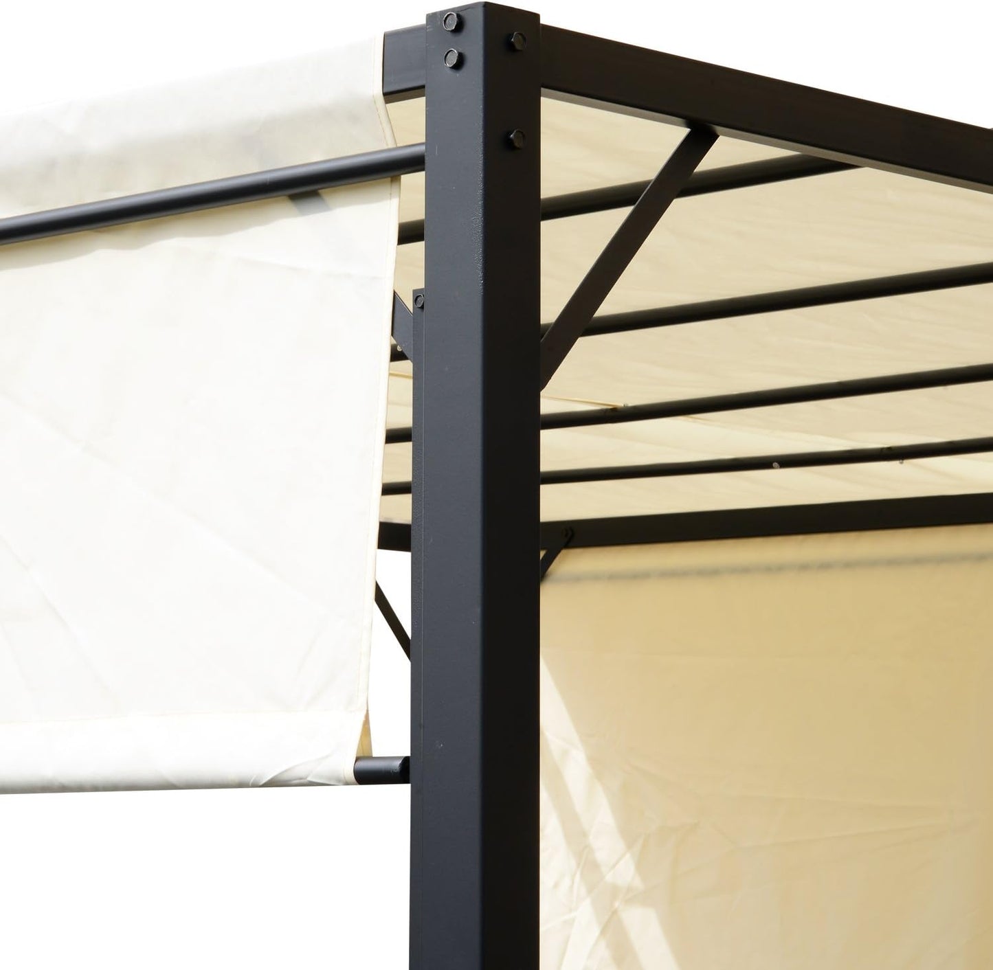 3 X 3 Meters Pergola with Retractable Sides, Garden Gazebo / Adjustable Sun Shade Canopy and Steel Frame, Cream