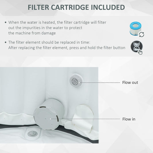 Square Hot Tub Inflatable Spa Outdoor Bubble Spa Pool with Pump, Cover, Filter Cartridges, 4-6 Person, Dark Blue