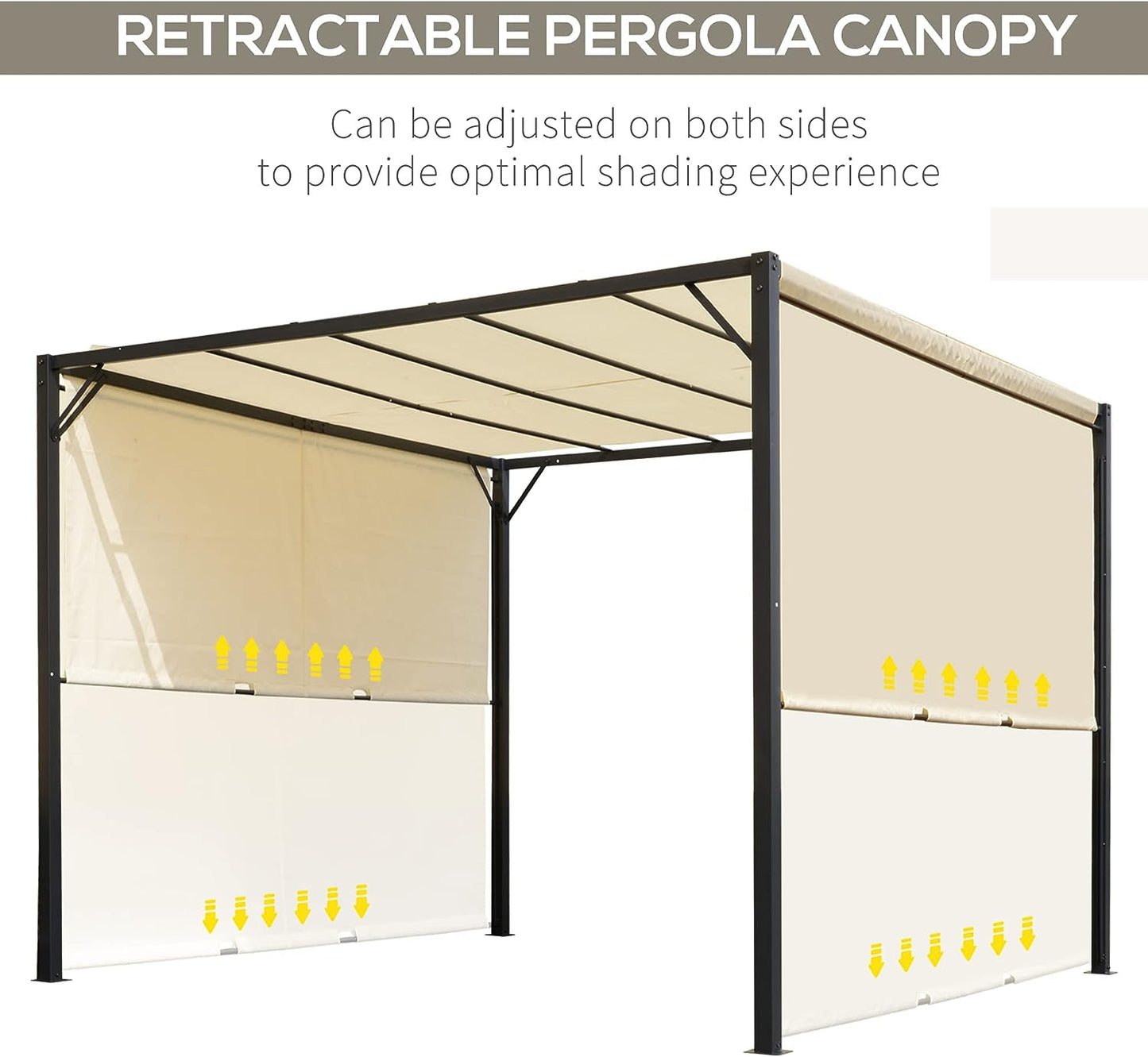 3 X 3 Meters Pergola with Retractable Sides, Garden Gazebo / Adjustable Sun Shade Canopy and Steel Frame, Cream