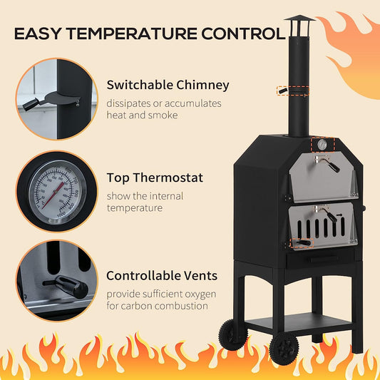 Charcoal Tall Oven Pizza Maker BBQ Grill Outdoor Cooker Picnic w/ Thermometer By Outsunny