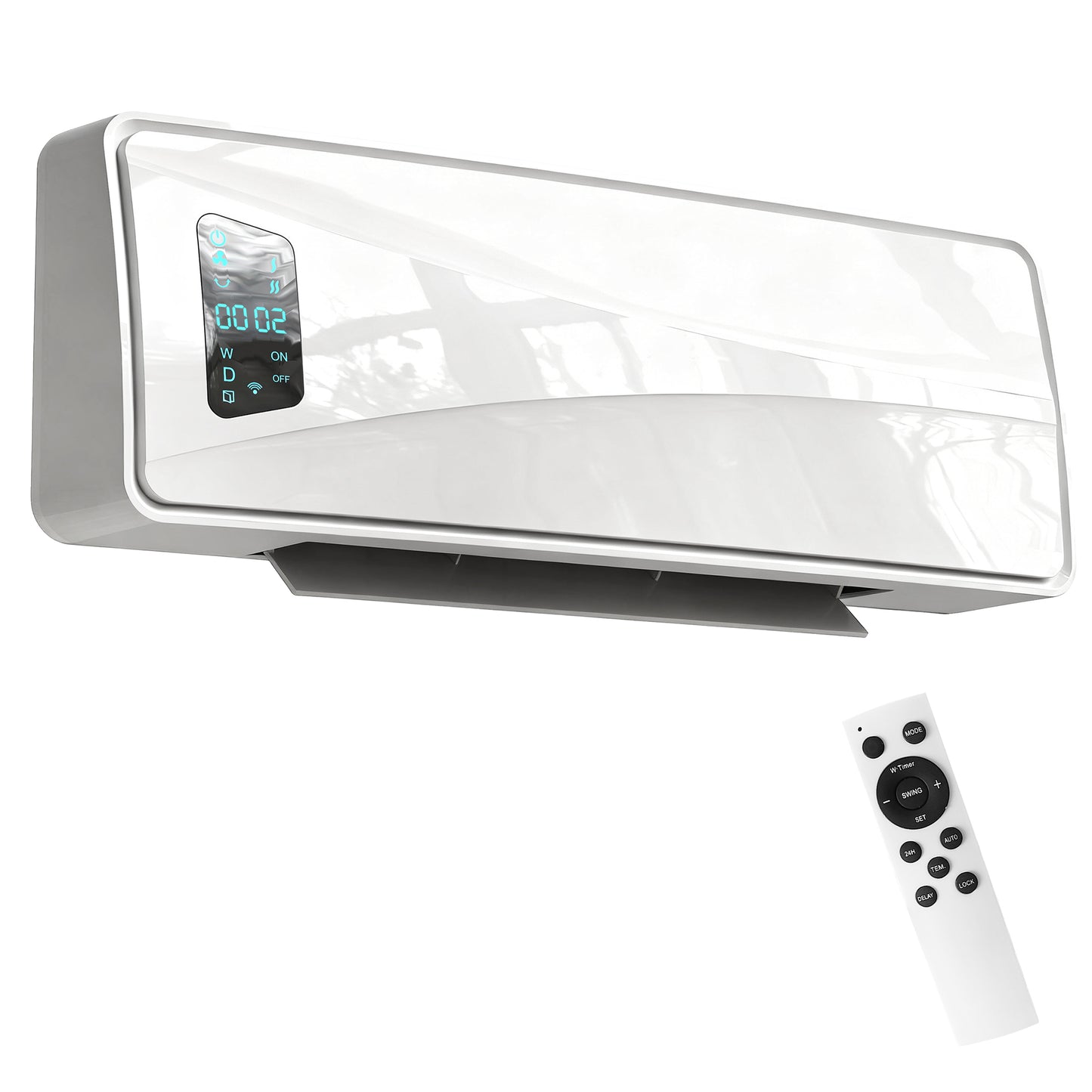 2000W Ceramic Electric Heater with Fan, Adjustable Thermostat, Wall Mounted - Black / White