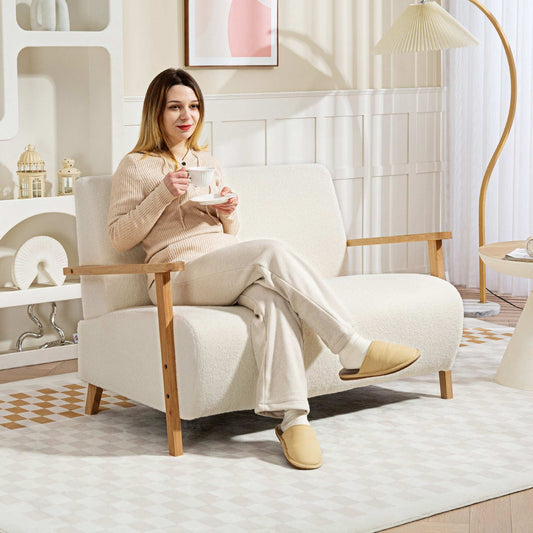 Small Sherpa Fabric 2 Seater Sofa Settee - Cream White