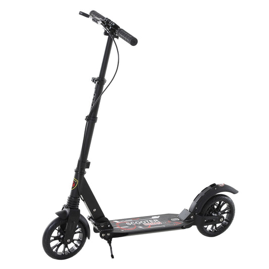 HOMCOM Teens Adult Kick Scooter Foldable Adjustable Aluminum Ride On Toy For 14+ w-Dual Brake System Shock Mitigation System-Black 95.5-110.5H CM