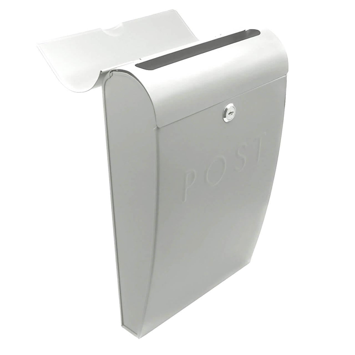 Maison & White Wall Mounted Post Box | White | Galvanised Steel | 37x25.5x9cm | Lockable | 2 Keys | Overhanging Lid | Weather-Resistant | 2-Year Warranty