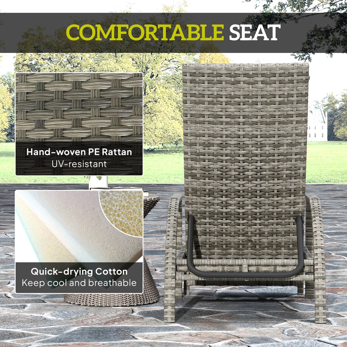 Outsunny PE Rattan Sun Lounger with Adjustable Backrest - Mixed-grey