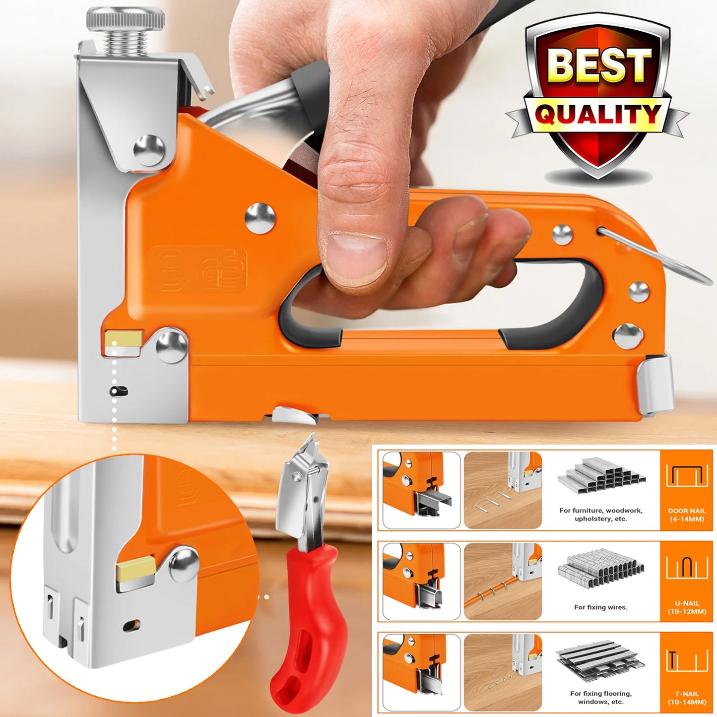 Staple Gun, 3-In-1 Upholstery Manual Brad Nailer Kit with Stapler Remover for Woodworking Furniture DIY, 3000 Staples