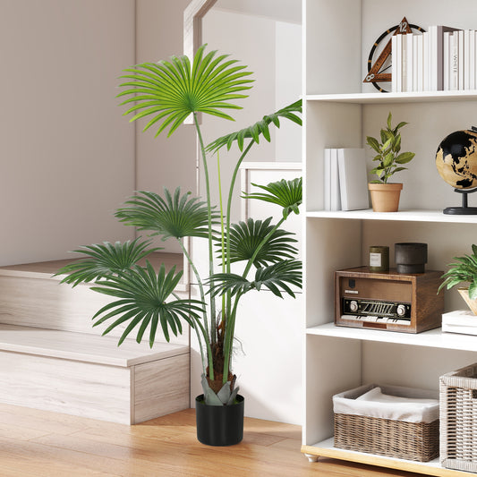 145cm Artificial Palm Tree, Decorative Artificial Plant with Lifelike PEVA Leaves and Coconut Coir, Fake Tree with Plastic Pot and Flocking