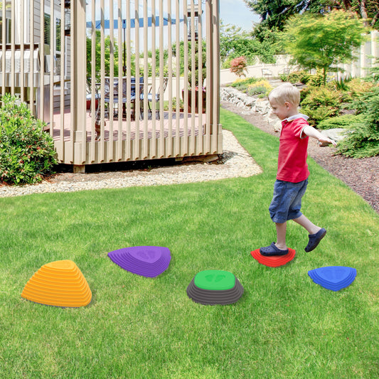 Stepping Stones Kids Balance River Stones 5 Piece Outdoor Indoor, For Obstacle Course, Sensory Play, Stackable, Non-Slip