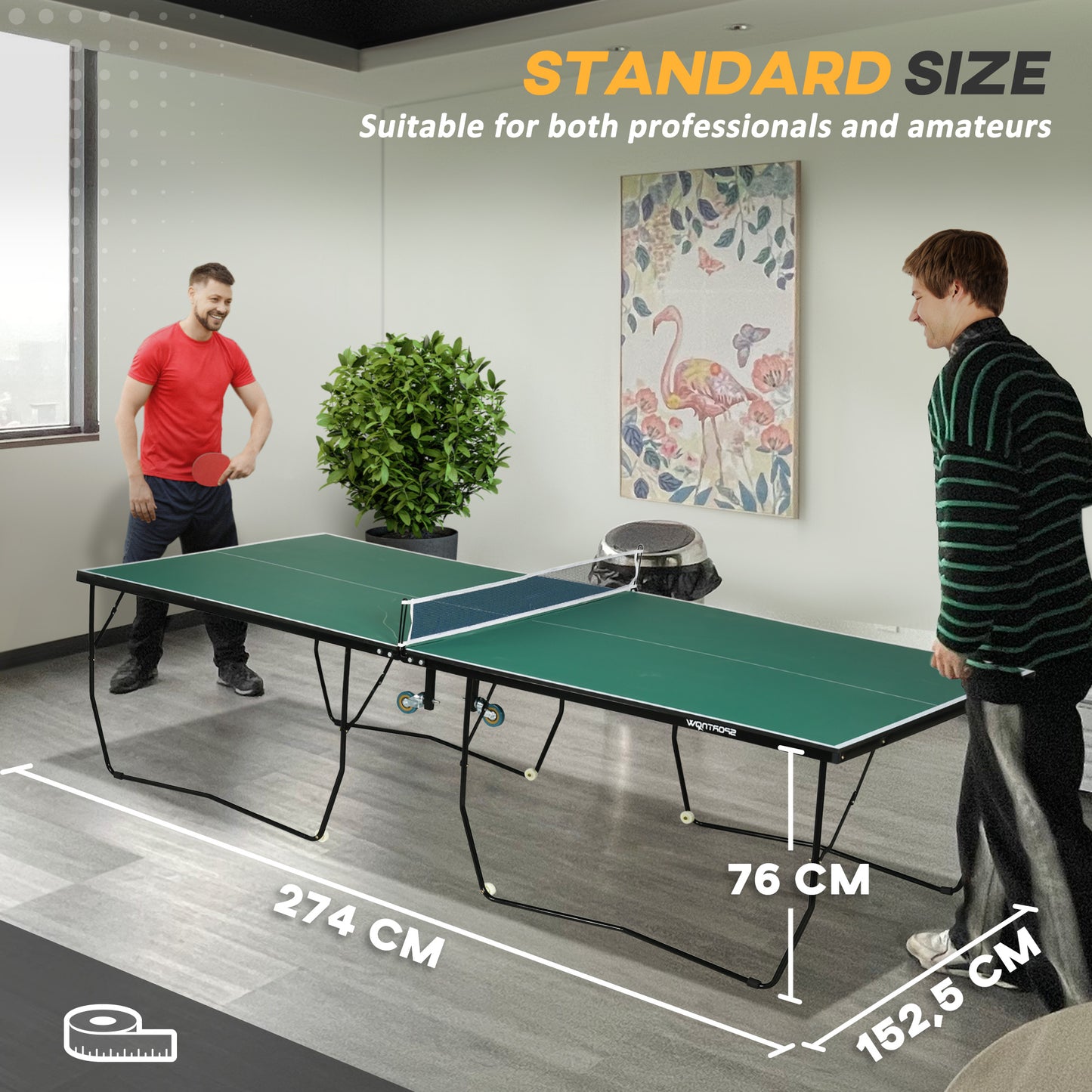 SPORTNOW 9FT Folding Table Tennis Table, with 8 Wheels, For Indoor Use - Green