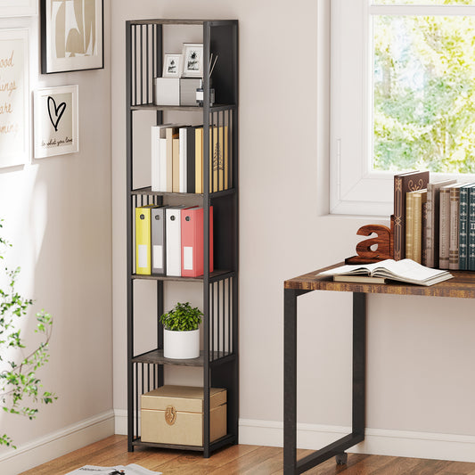 5-Tier Bookshelf with Steel Frame - Grey