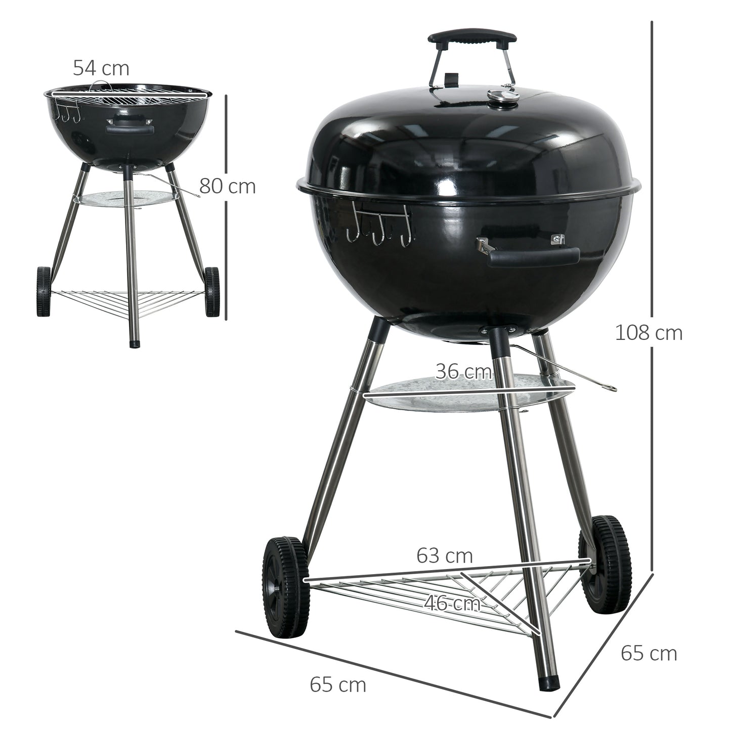 Outsunny Portable Kettle BBQ Charcoal Grill - Black