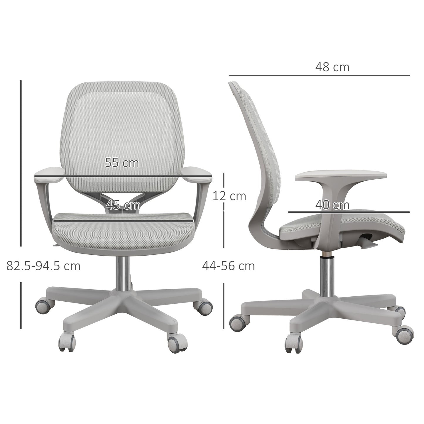 Vinsetto Office Chair, Breathable Mesh Swivel Desk Chair with Adjustable Height and 360° Swivel Security Wheels, Grey / Pink