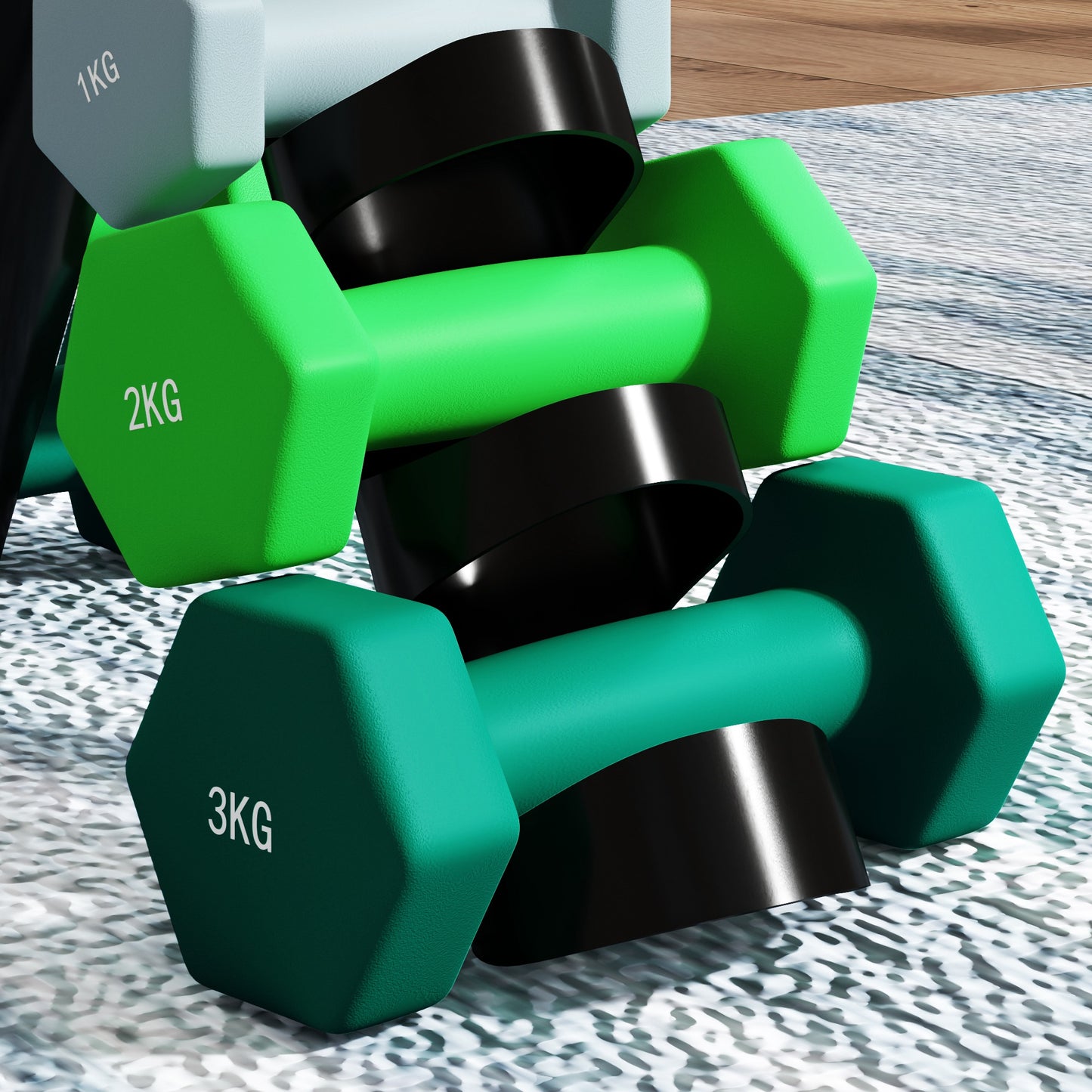 SPORTNOW Dumbbells Set W/ Carry Storage Rack, Set of 6 Weights for Home Gym Kettlebell Training Weight Lifting Exercise, 2 x 1kg, 2 x 2kg, 2 x 3kg