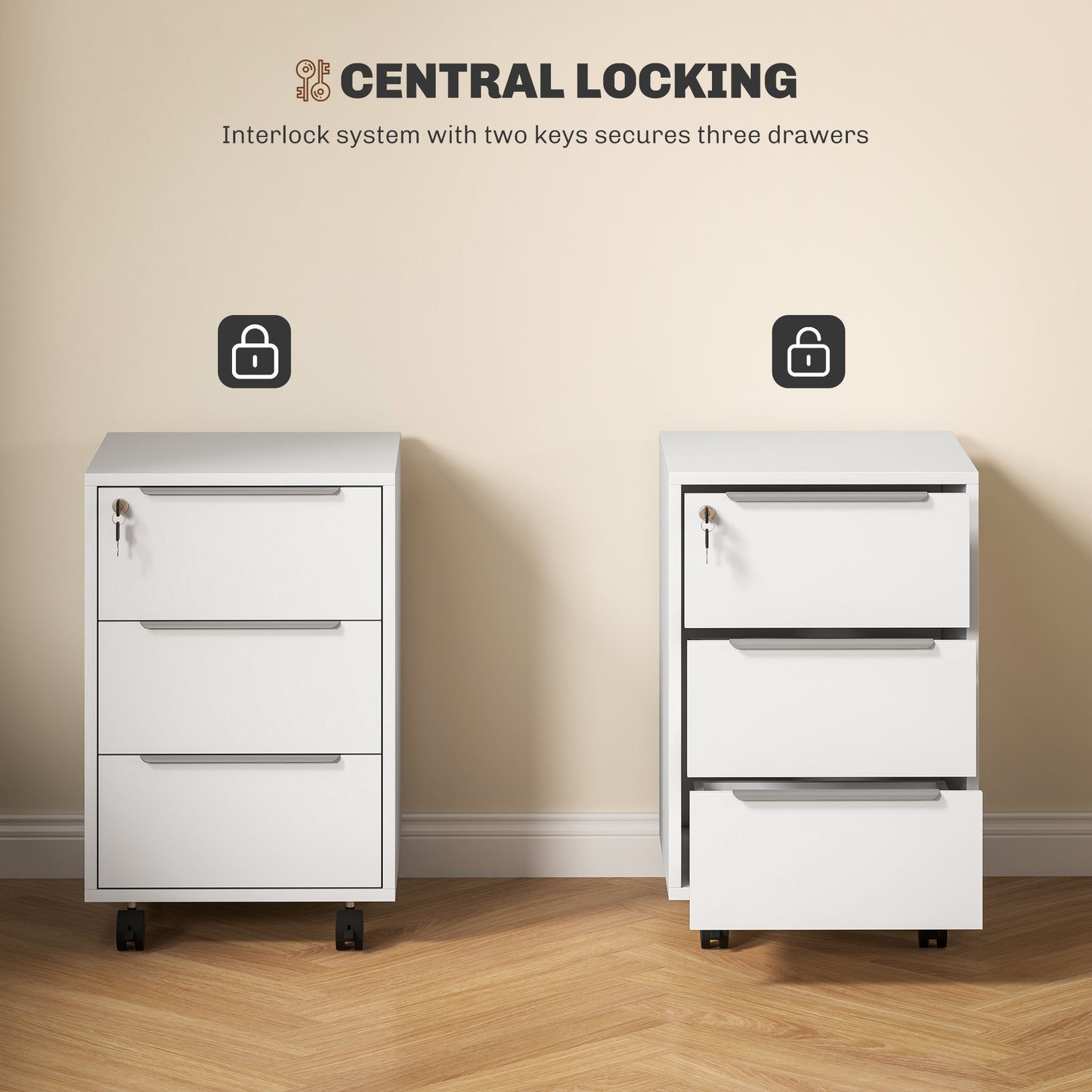 Three-Drawer Locking Filing Cabinet - White