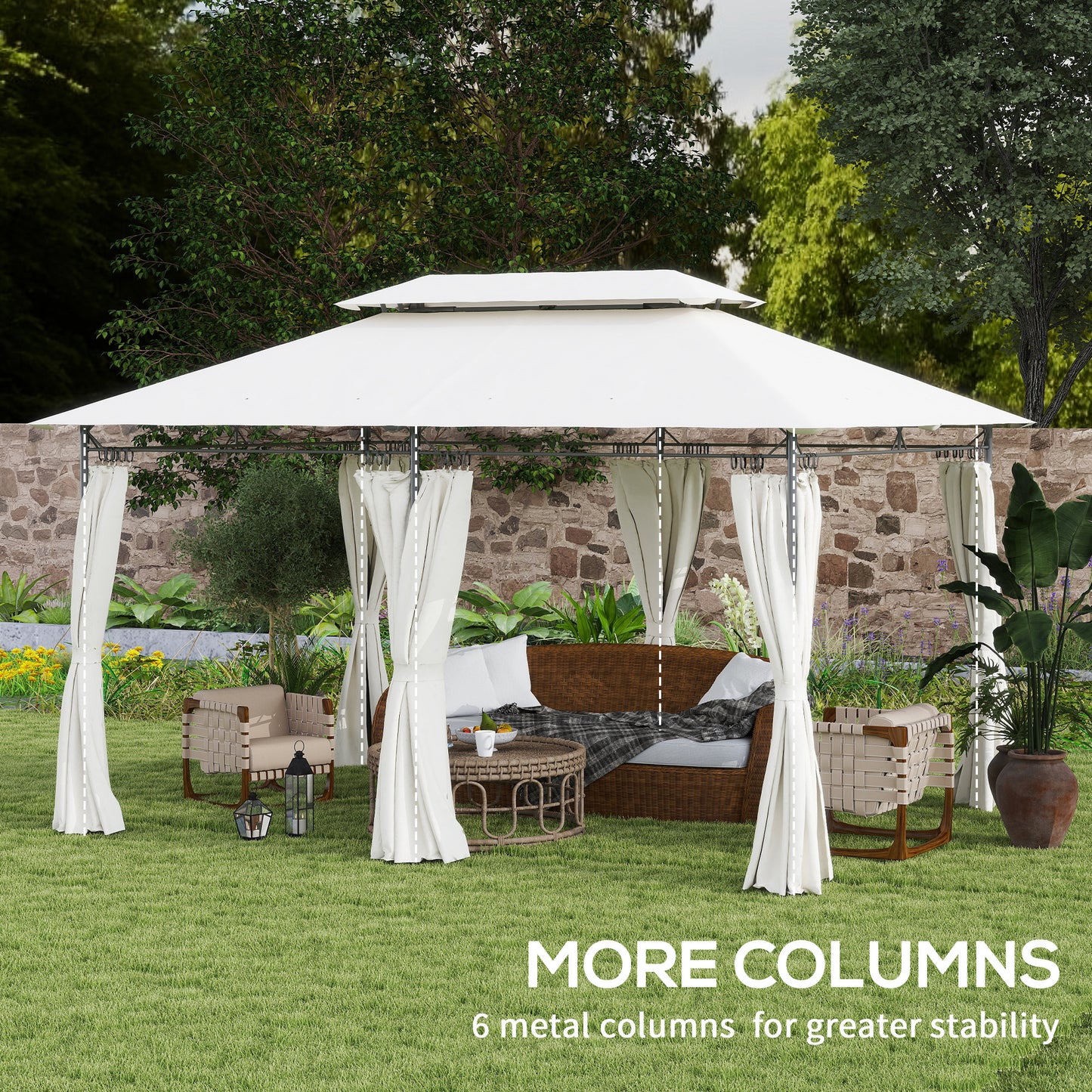 Outsunny 3 x 4m Garden Gazebo with Sides, Double Roof Metal Gazebo, Outdoor Gazebo Canopy Shelter for Patio, Deck, Cream White