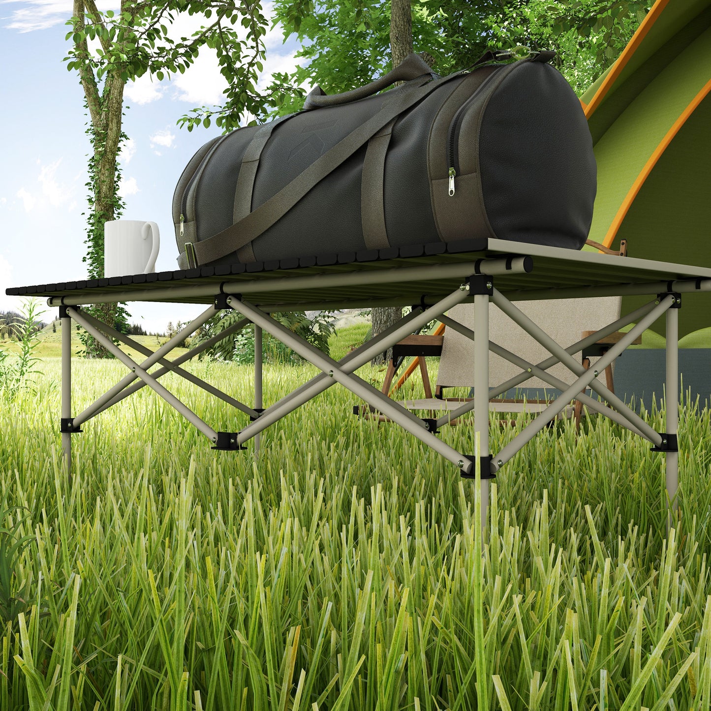 Outsunny Portable Aluminium Picnic Camping Table, Lightweight Folding, Carry Bag For Outdoor Camping, Picnic, Hiking, Cooking, BBQ, Fishing, Khaki