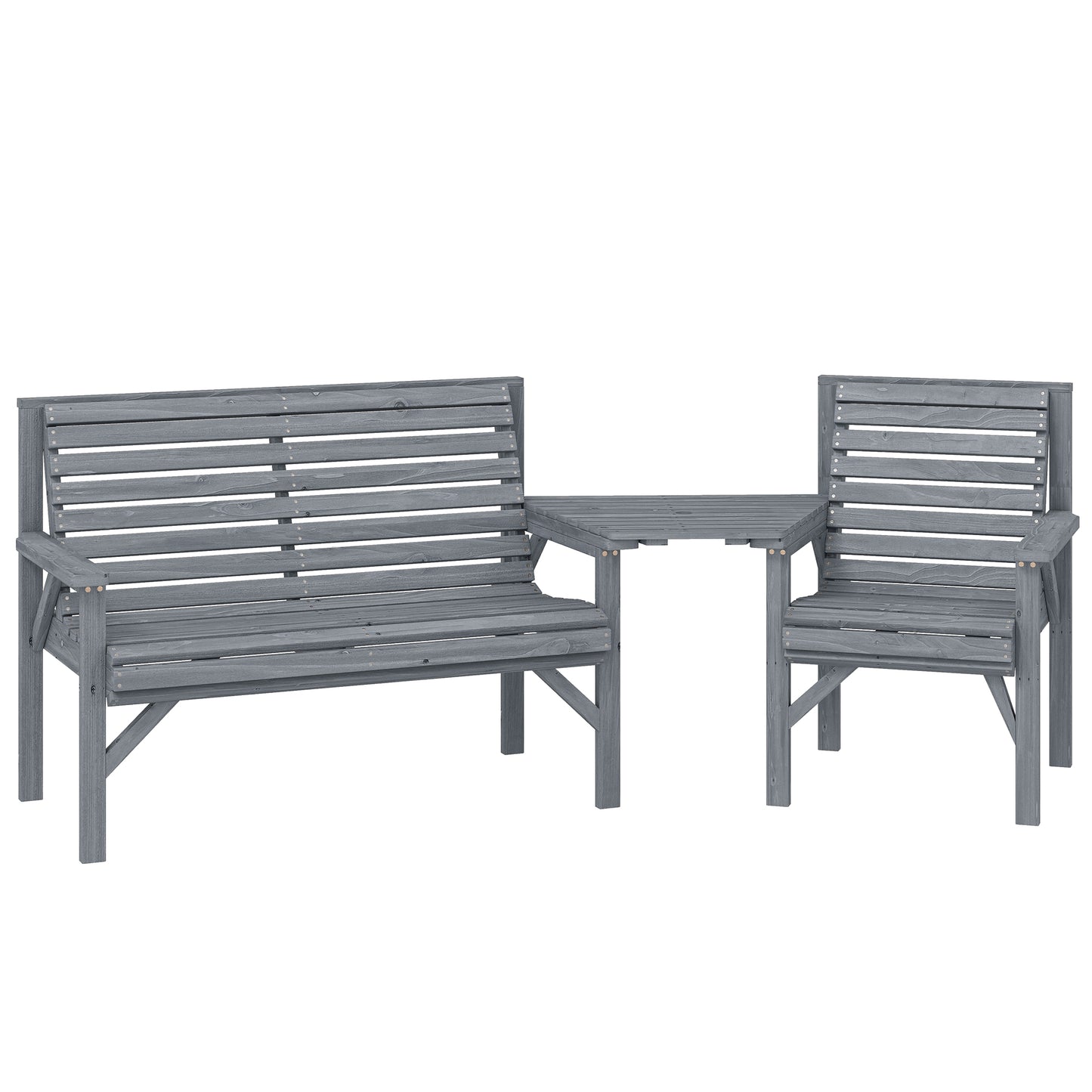 3-Piece Wooden Garden Furniture Set | Armchair | 2-Seater Bench | Detachable Tray Table | Umbrella Hole | Fir Wood | Water-Resistant | Natural Wood