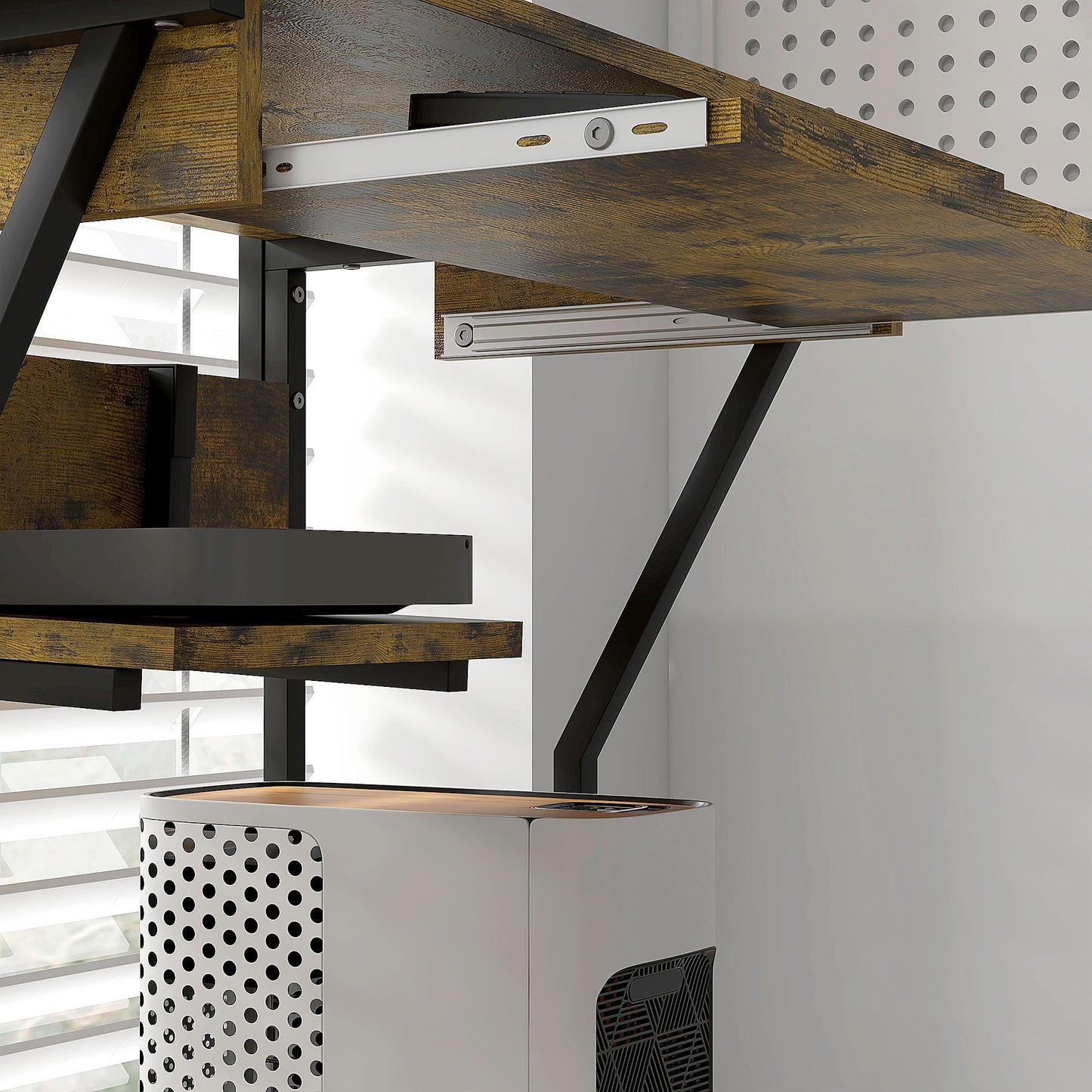 Retro Style Mobile Computer Desk W/ Keyboard Tray, Rolling Study Table, Storage Shelves, Wheels, Industrial Writing Desk, Home Office - Rustic Brown