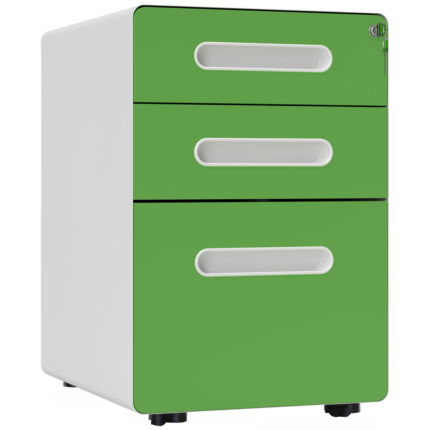Vinsetto 3 Drawer Filing Cabinet, Steel Lockable File Cabinet with Lock and Wheels, for A4, Letter, Legal Sized Files