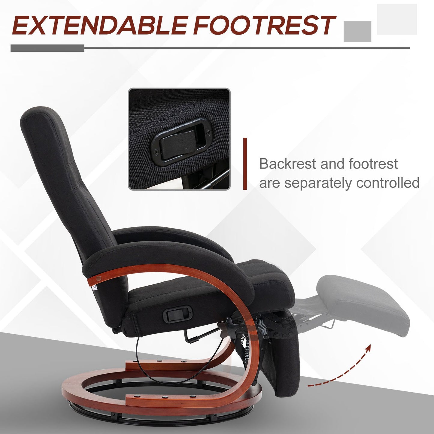 135° Manual Reclining Swivel Chair, with Footrest - Black