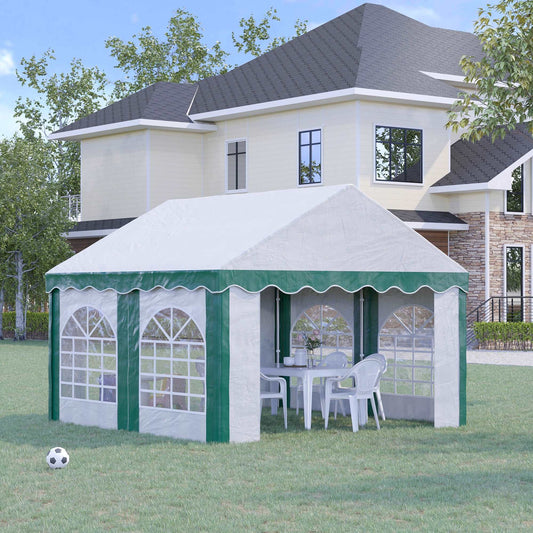 4 x 4m Garden Gazebo with Sides, Galvanised Marquee Party Tent with Four Windows and Double Doors, for Parties, Wedding and Events
