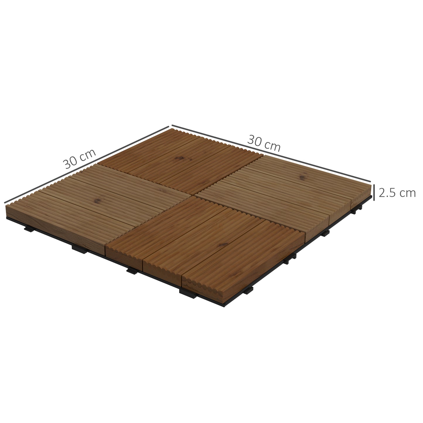 27 Pcs Wooden Interlocking Decking Tiles, 30 x 30 cm Anti-slip Outdoor Flooring, 0.81㎡ per Pack, All Weather Use for Patio, Balcony, Terrace, Hot Tub, Brown