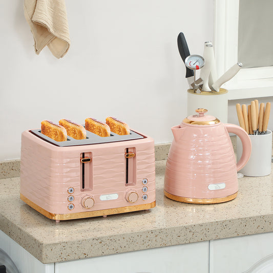 3000W 1.7L Kettle & 4 Slice Toaster, Kettle and Toaster Set with 7 Browning Controls and Crumb Tray, Light Pink / Blue