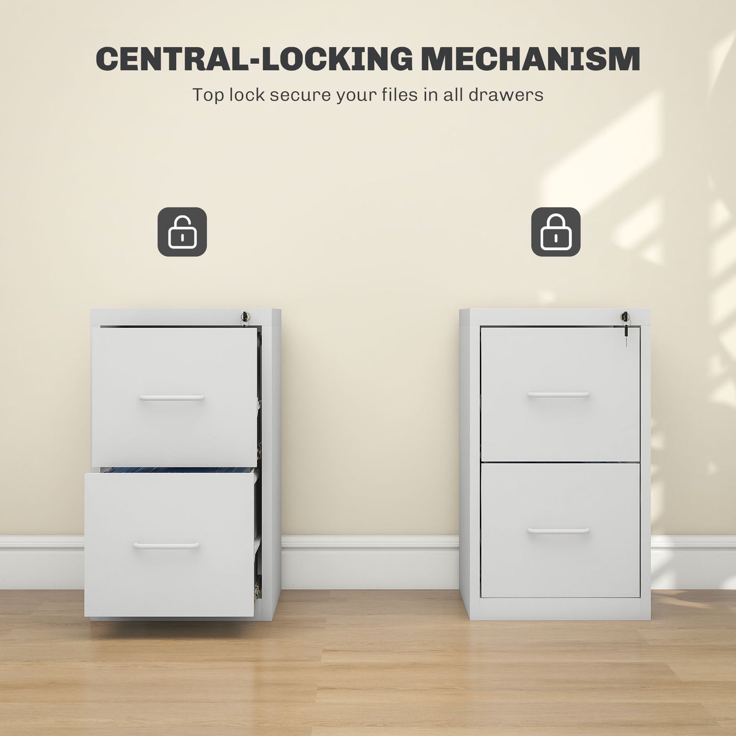 Two-Drawer Modern Steel Filing Cabinet Organiser Storage Unit Cabinet - White