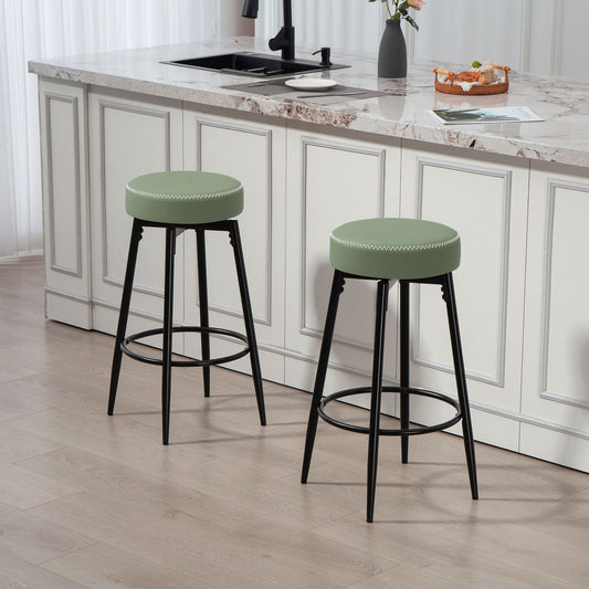 Set of Two Faux Leather Bar Stools - Green/Black - Grey/Black - Brown/Black