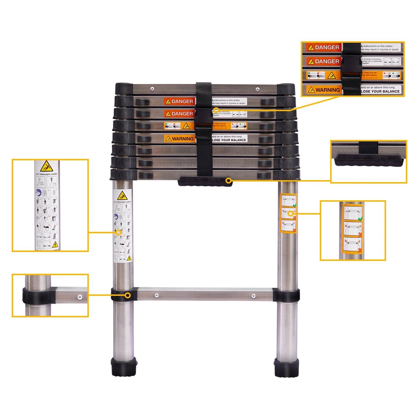 8.5FT/2.6M Multi-Purpose Folding Telescopic Ladder For Decorating Painting In/Outdoor Extendable Portable Loft, 330lb/150kg