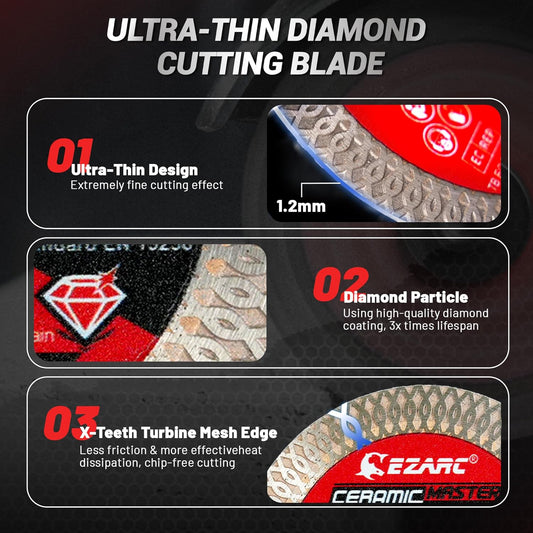 EZARC 76mm Diamond Cutting Disc Super Thin Diamond Saw Blades for Angle Grinder for Cutting Porcelain Granite Marble Tile Ceramic