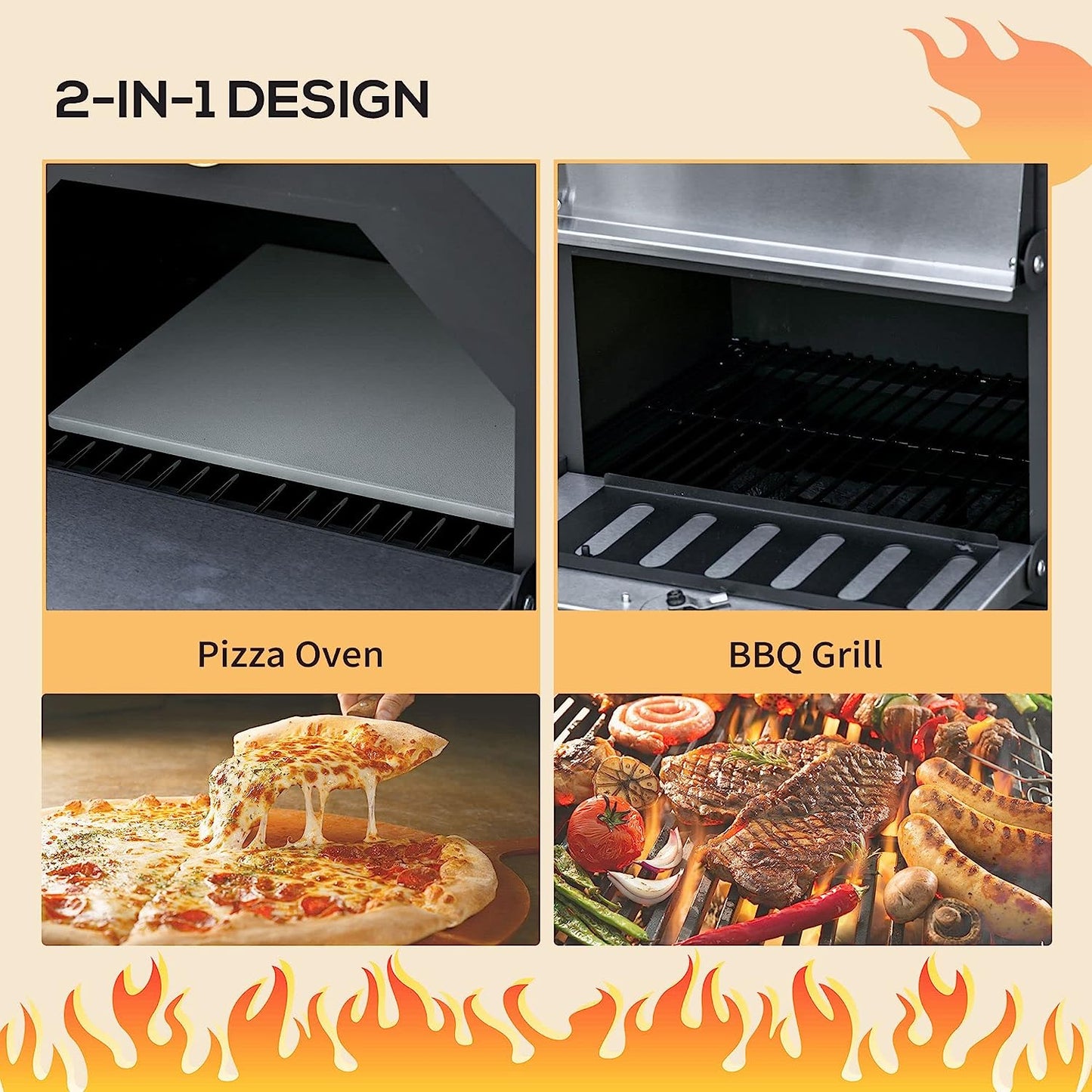 Charcoal Tall Oven Pizza Maker BBQ Grill Outdoor Cooker Picnic w/ Thermometer By Outsunny