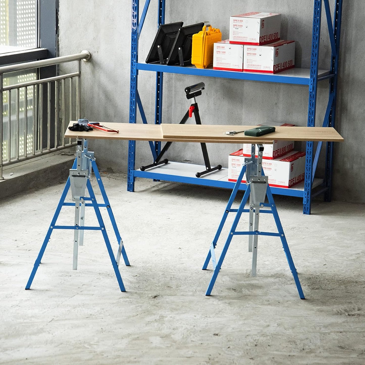 Steel Builders Workers Twin-Set Telescopic Trestle Stand Assist Blue / Black