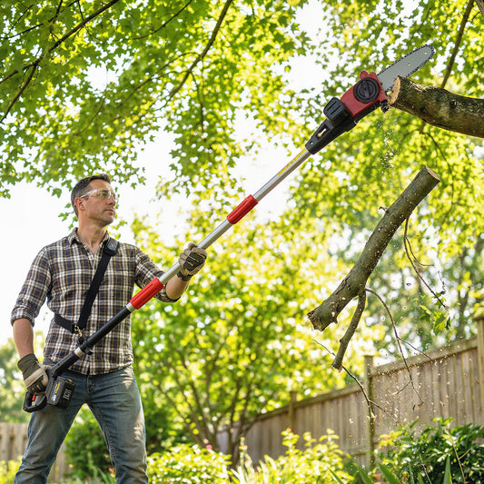 Outsunny 18V 8" Cordless Long Handled Pole Electric Chainsaw, 1.94m/2.56m with 2 x 4.0Ah Batteries, Charger, Auto Lubrication