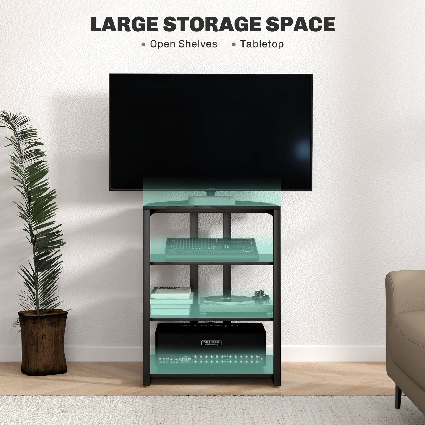 TV Stand Cabinet for 28 Inch TVs, Corner TV Unit with Open Adjustable Shelves and Extension Lead Holder, Entertainment Unit for Living Room, Black