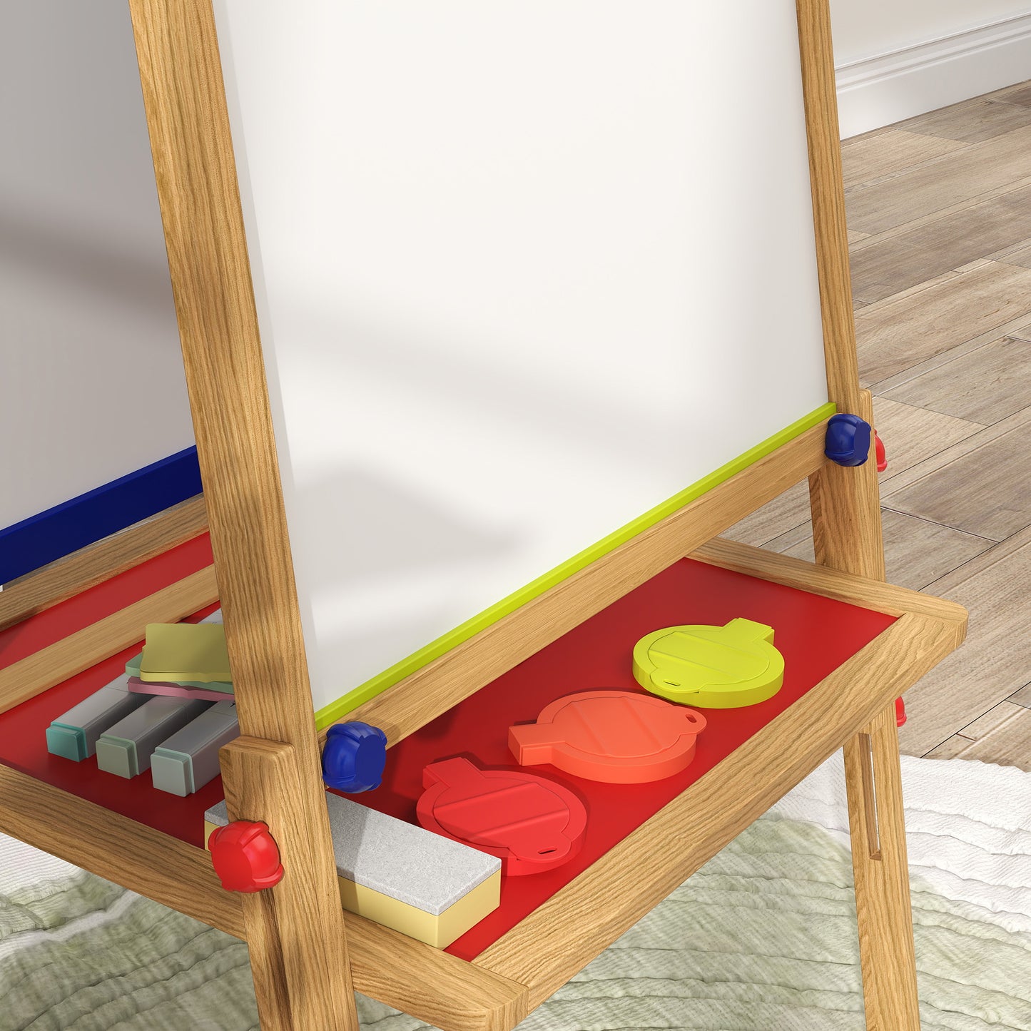 3 in 1 Wooden Kids Easel with Paper Roll, Whiteboard & Chalkboard, Painting Accessories