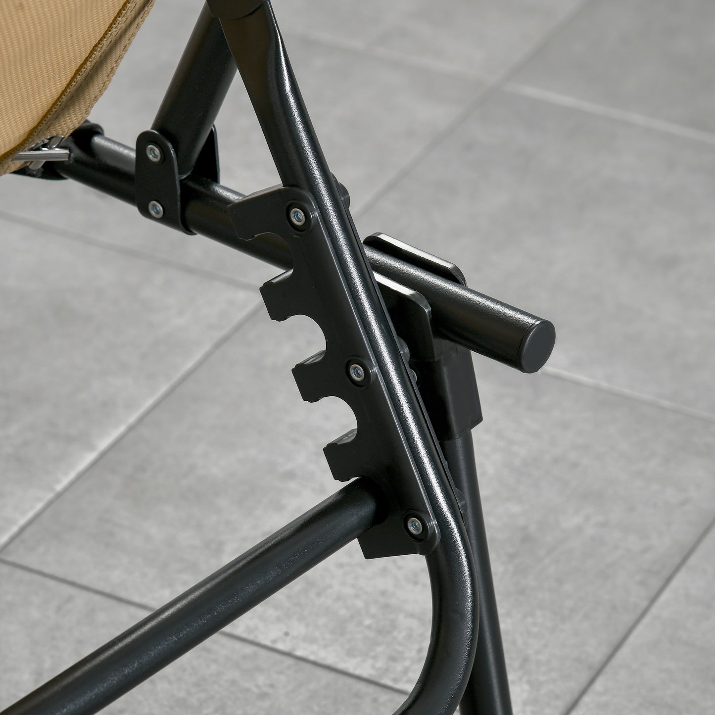 Portable Sun Lounger Set of 2, Folding Camping Bed Cot, Reclining Lounge Chair 5-position Adjustable Backrest with Side Pocket, Pillow - Beige