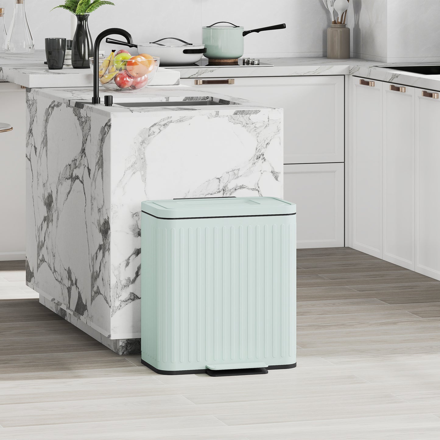 40L 2 x 20 Litre Dual Compartment Rubbish Bin, with Soft-Close Lid - Green