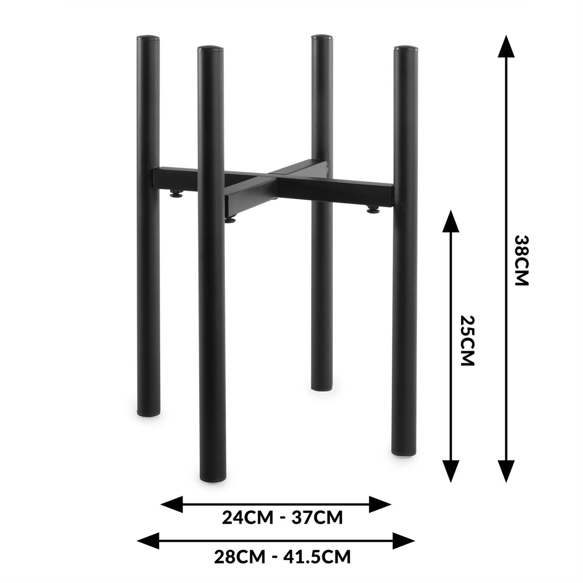 Maison & White Black Metal Adjustable Plant Stand | Fits Pots 24–37cm Wide | 50kg Load | Closed 38x28x28cm | Extended 38x41.5x41.5cm | Corner Window Hallway Display | 2-Year Warranty