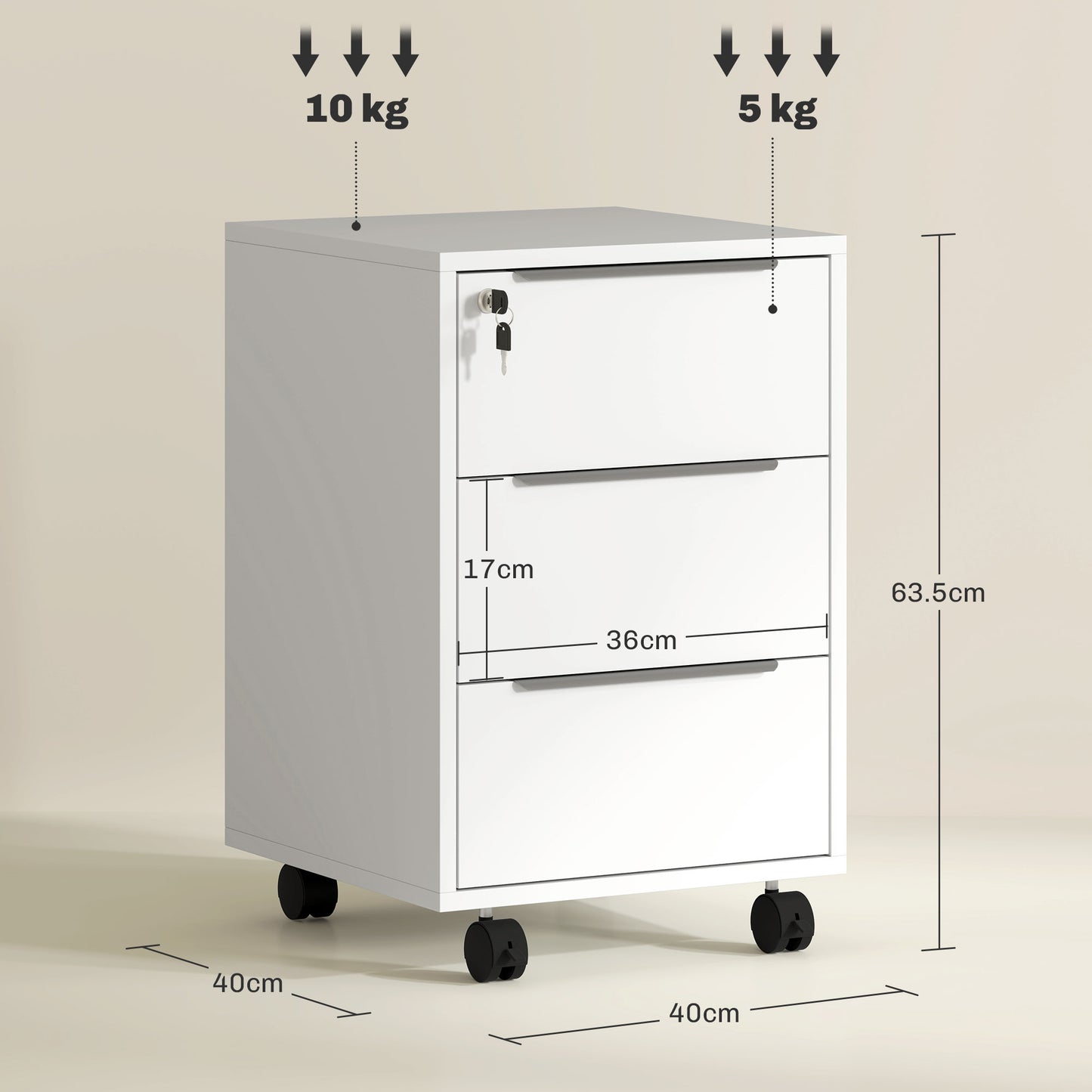 Three-Drawer Locking Filing Cabinet - White