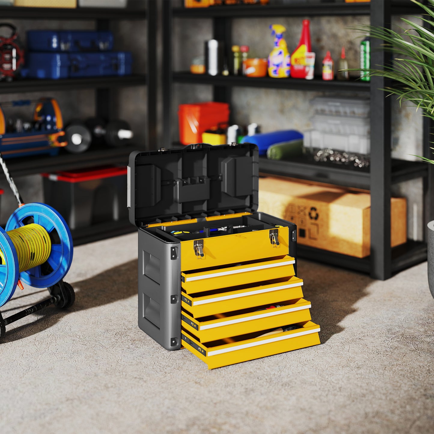 4 Drawers Large Toolbox - Yellow / Orange