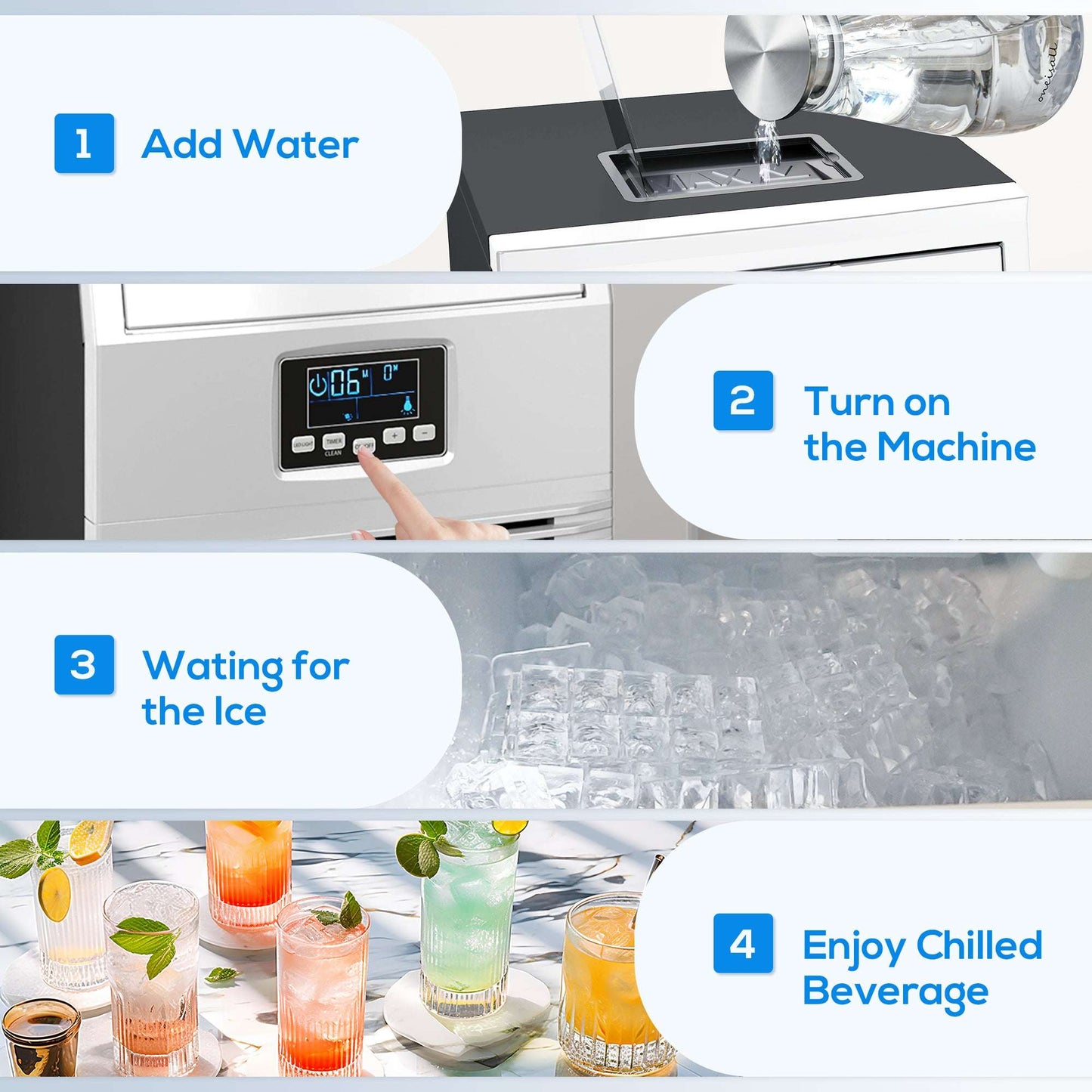 Commercial Industrial Ice Cube Maker Machine, Freestanding with Digital Control, Ice Scoop, Self-cleaning, 4kg Ice Storage, 30kg/24 Hours