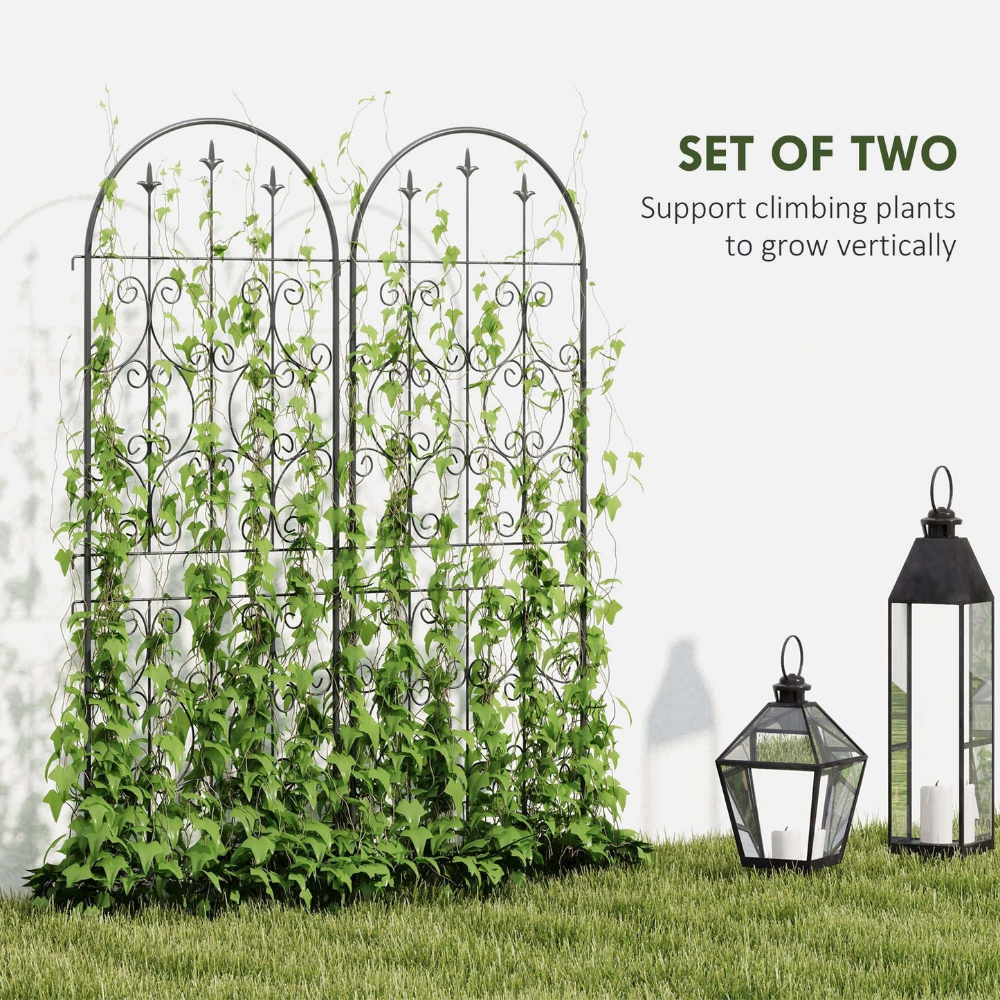 Set of 2 Metal Garden Trellis, Decorative Trellis Panels for Climbing Outdoor Plants, Vegetables, Vines, Flowers, 150 x 50 cm, Scrollwork