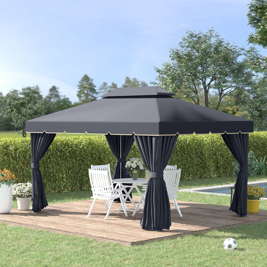 3 x 4m Aluminium Garden Gazebo, Marquee Canopy Shelter Pavilion Party Tent with Nets and Curtains for Garden and Deck, Black