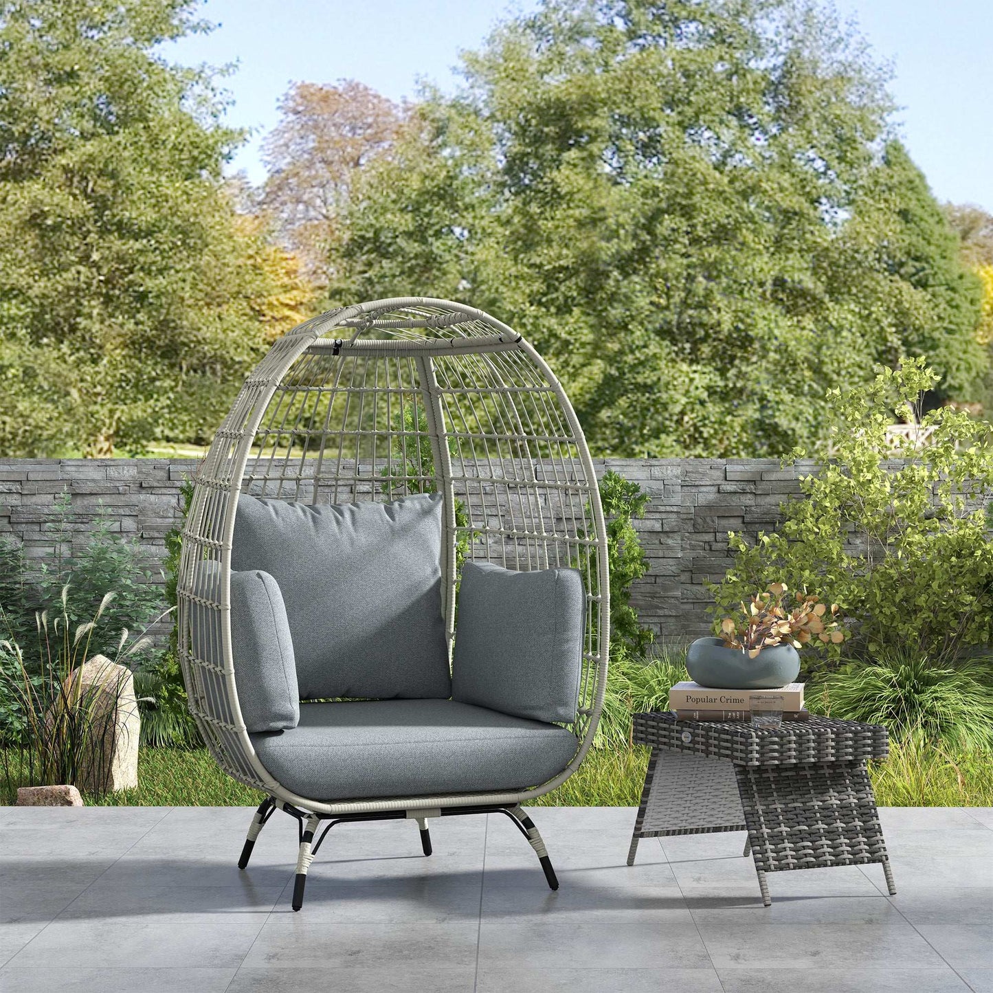 Outsunny Rattan Egg Chair with Cushions and Pillows, Charcoal Grey
