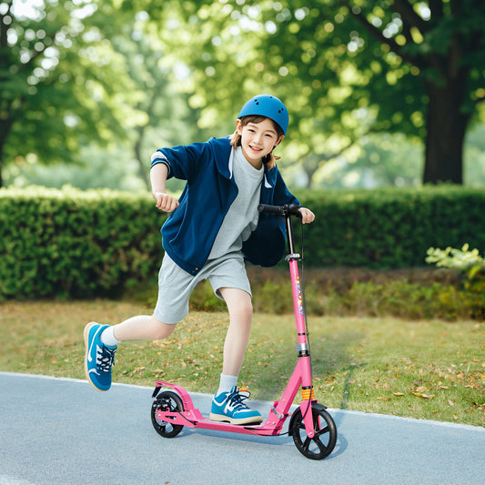 AIYAPLAY Kids Scooter with 4 Levels Adjustable Handlebar, Dual Brake System, 200mm Wheels, ABEC-7 Bearings, Pink