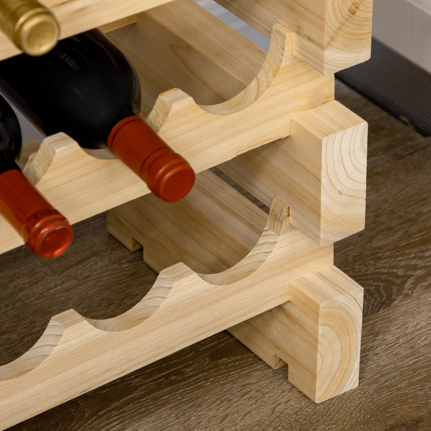 Six-Tier, 72 Bottle Wooden Wine Rack Set of 2 - Natural Wood