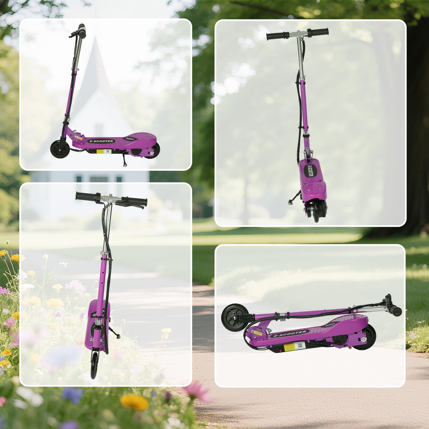 Foldable Electric Kids Scooter, Ride-on for Ages 7-14 Years, Purple