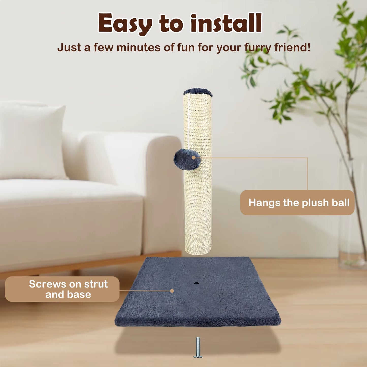 Cat Scratching Post, 90Cm Cat Tree for Indoor Cats Stable Cat Tower for Climbing Playing and Relaxation, Grey-34 X 34 X 40Cm